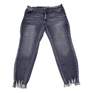 KanCan Maurices Womens Plus 20 High Rise Skinny Jeans Faded Black Distressed Hem